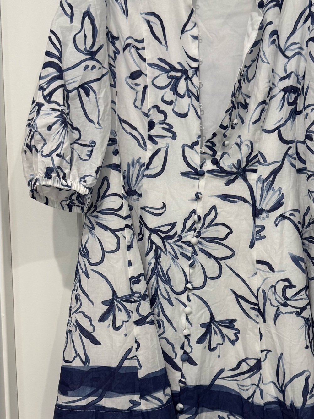 CeCe White Dress with Navy Floral Sketch Print